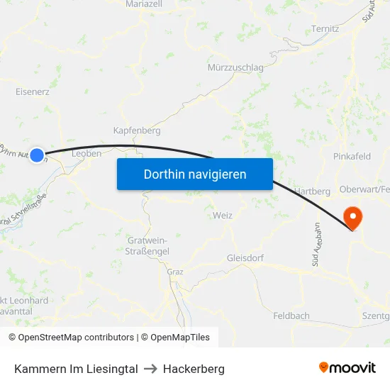 Kammern Im Liesingtal to Hackerberg map