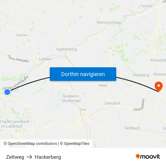 Zeltweg to Hackerberg map