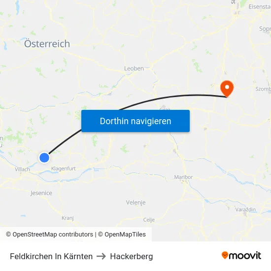 Feldkirchen In Kärnten to Hackerberg map