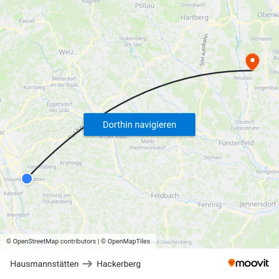 Hausmannstätten to Hackerberg map