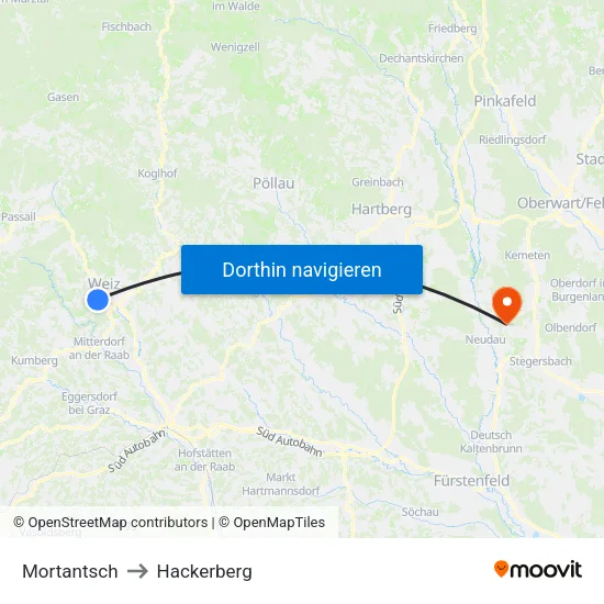 Mortantsch to Hackerberg map
