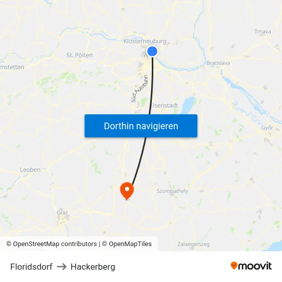 Floridsdorf to Hackerberg map