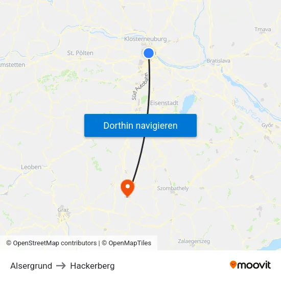 Alsergrund to Hackerberg map
