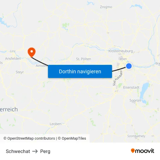 Schwechat to Perg map