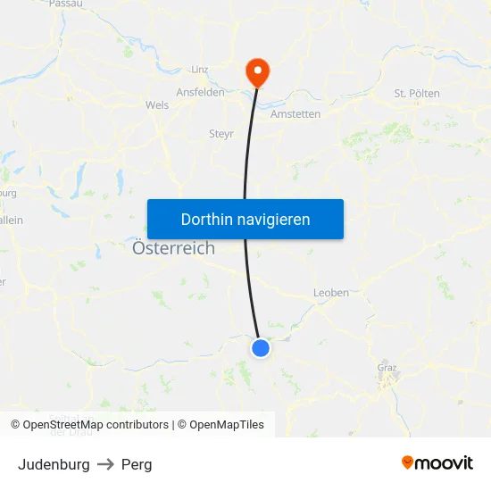 Judenburg to Perg map