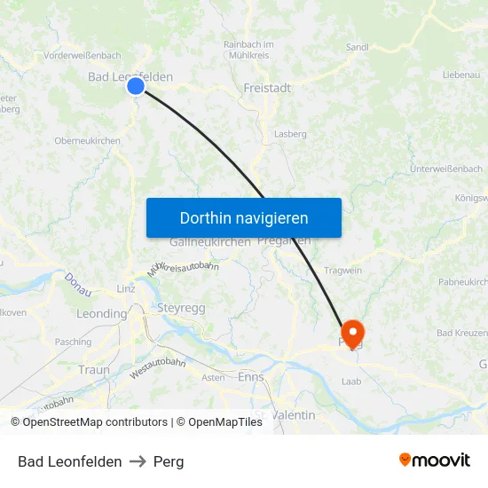 Bad Leonfelden to Perg map