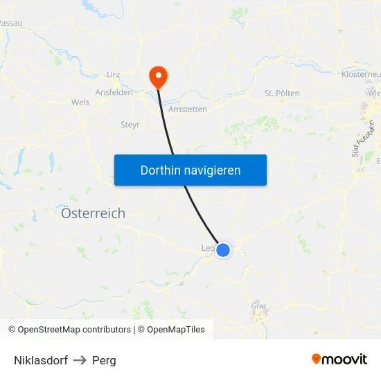 Niklasdorf to Perg map