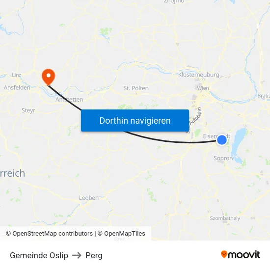 Gemeinde Oslip to Perg map