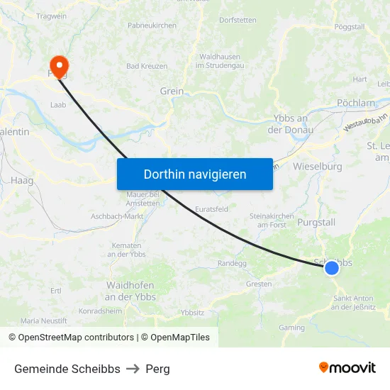 Gemeinde Scheibbs to Perg map