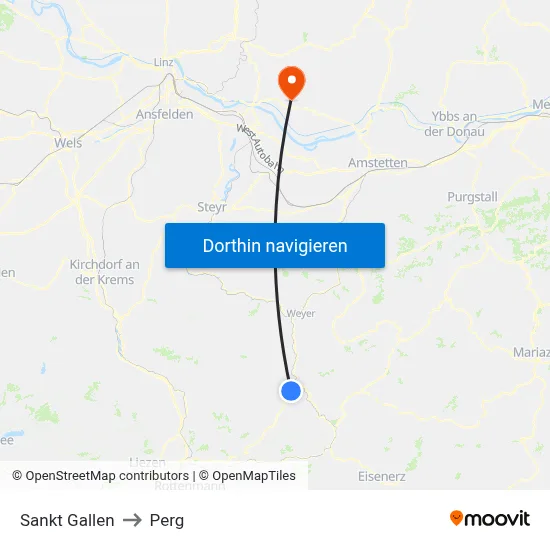 Sankt Gallen to Perg map