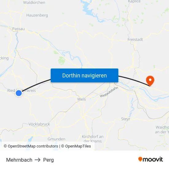 Mehrnbach to Perg map