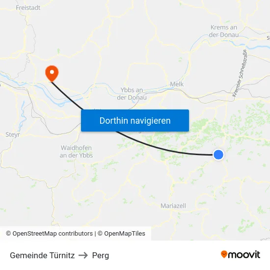 Gemeinde Türnitz to Perg map