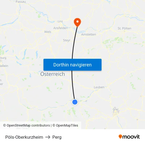 Pöls-Oberkurzheim to Perg map