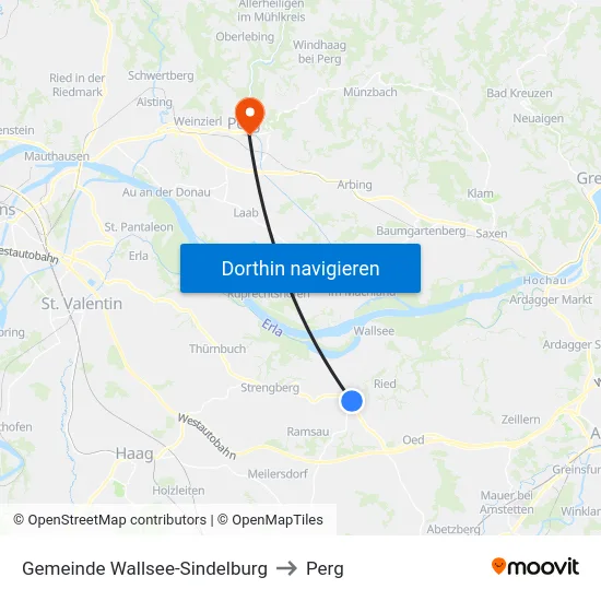 Gemeinde Wallsee-Sindelburg to Perg map
