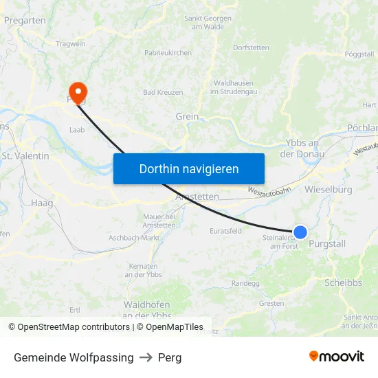 Gemeinde Wolfpassing to Perg map