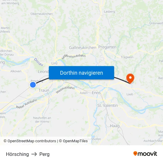 Hörsching to Perg map