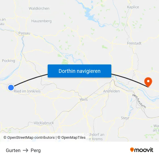 Gurten to Perg map