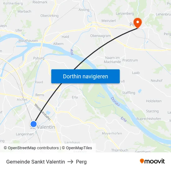 Gemeinde Sankt Valentin to Perg map