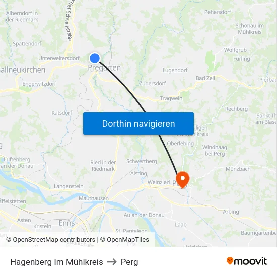 Hagenberg Im Mühlkreis to Perg map