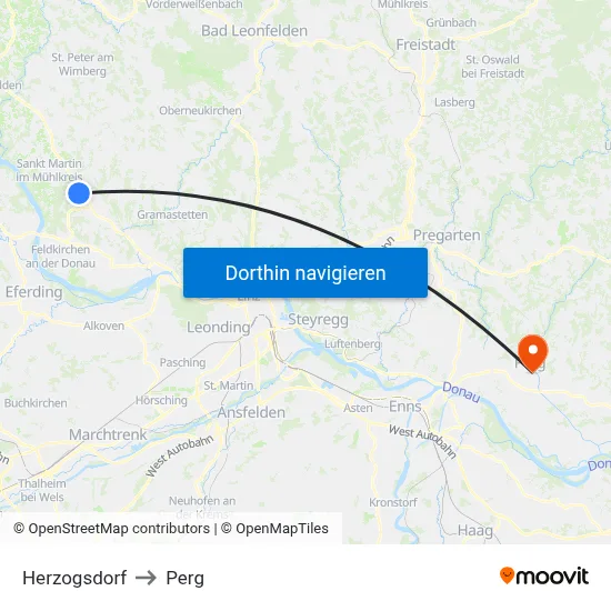 Herzogsdorf to Perg map