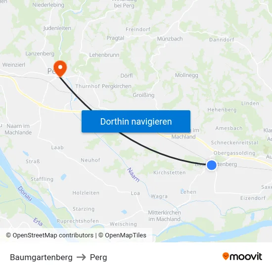 Baumgartenberg to Perg map