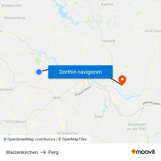 Waizenkirchen to Perg map