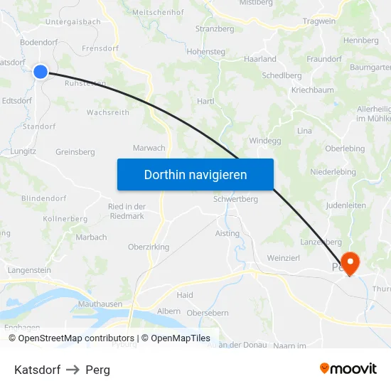 Katsdorf to Perg map