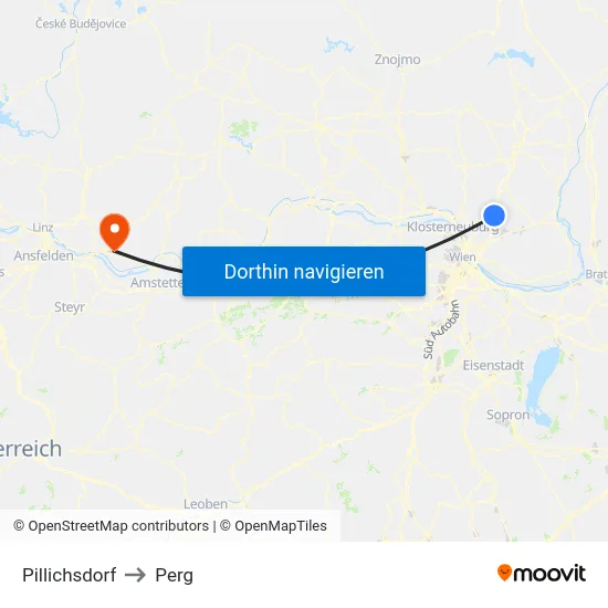 Pillichsdorf to Perg map