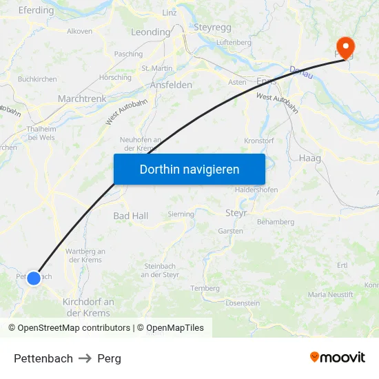 Pettenbach to Perg map