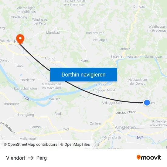 Viehdorf to Perg map