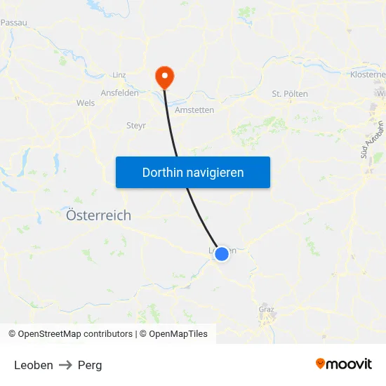 Leoben to Perg map