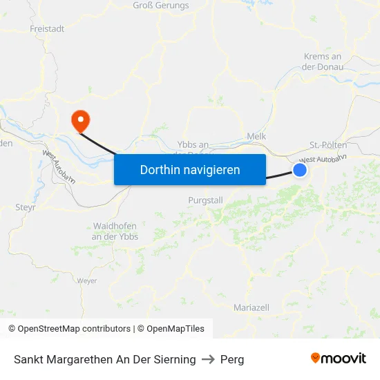 Sankt Margarethen An Der Sierning to Perg map