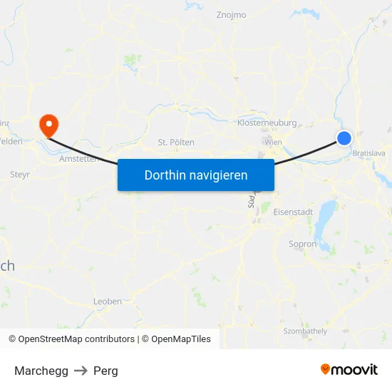 Marchegg to Perg map