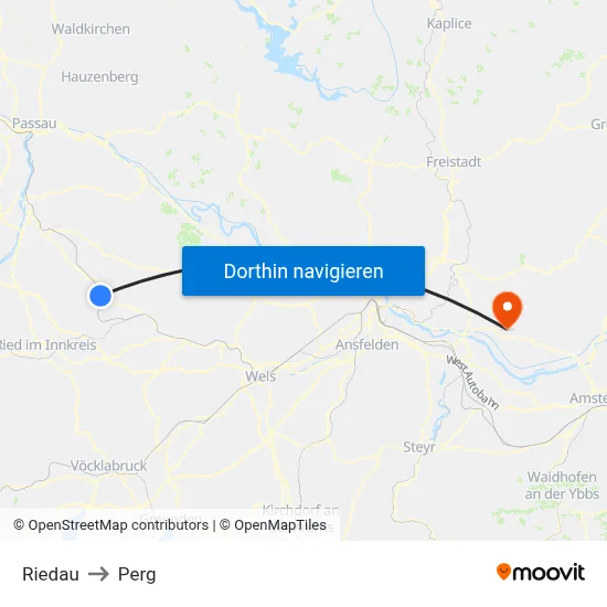 Riedau to Perg map
