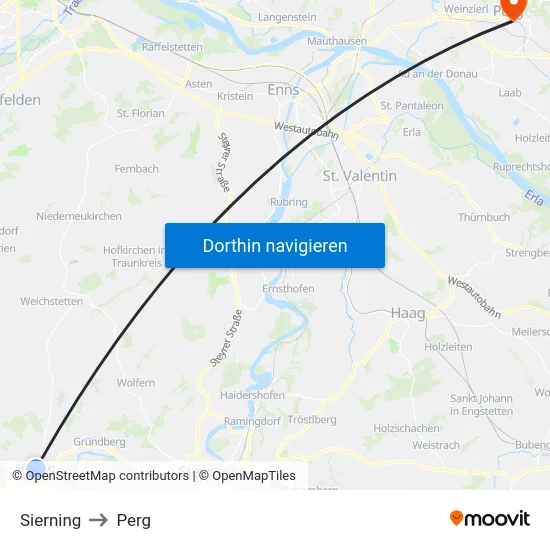 Sierning to Perg map