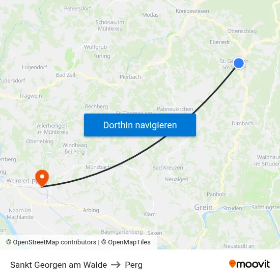 Sankt Georgen am Walde to Perg map