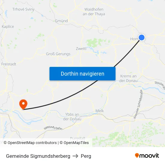 Gemeinde Sigmundsherberg to Perg map