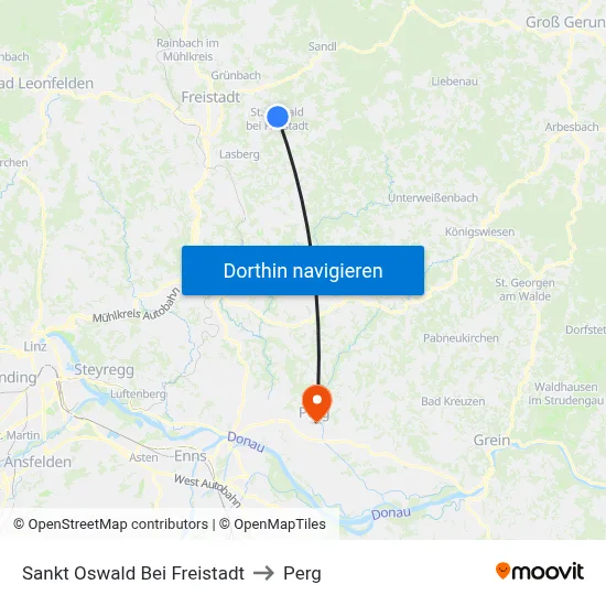 Sankt Oswald Bei Freistadt to Perg map