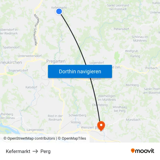 Kefermarkt to Perg map
