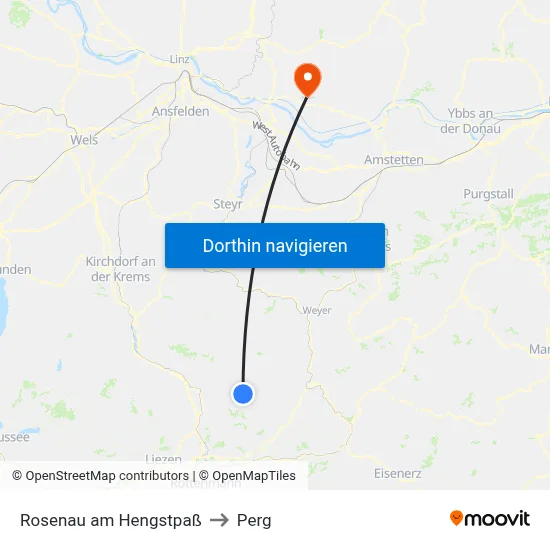 Rosenau am Hengstpaß to Perg map