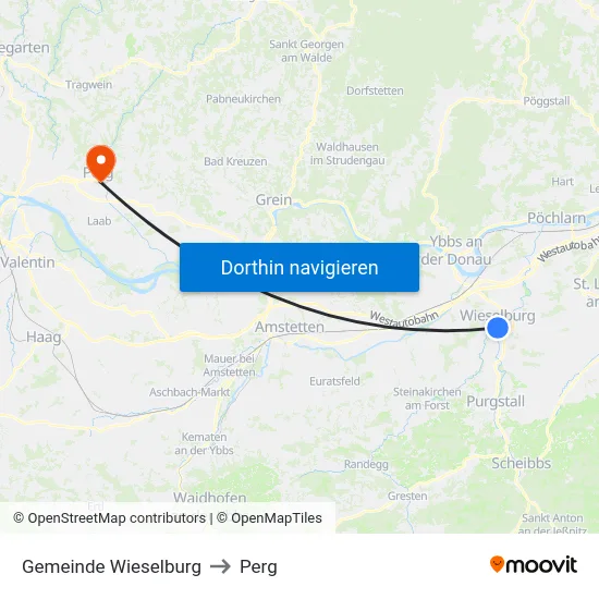 Gemeinde Wieselburg to Perg map