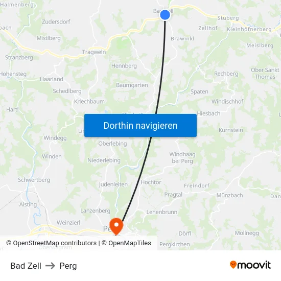Bad Zell to Perg map