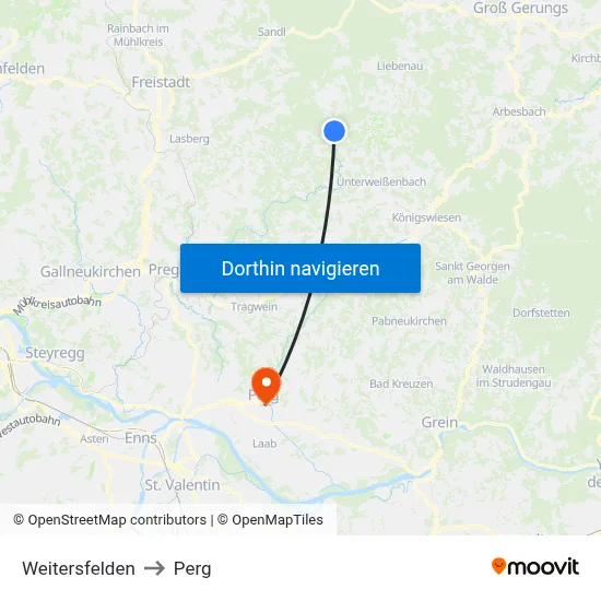 Weitersfelden to Perg map