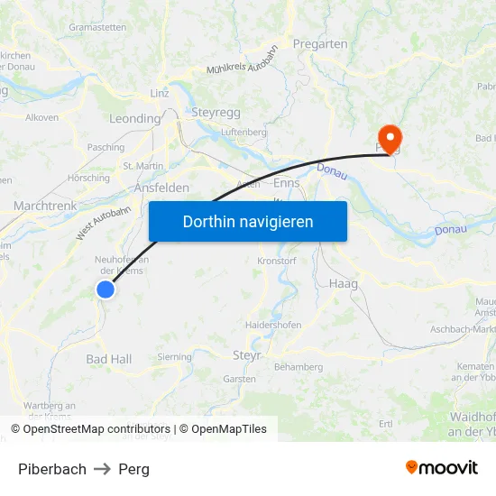 Piberbach to Perg map