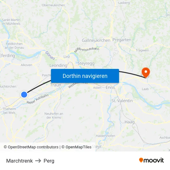 Marchtrenk to Perg map
