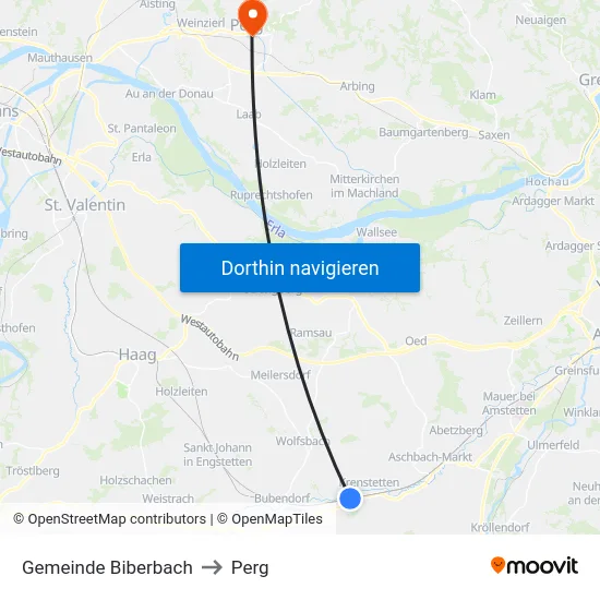 Gemeinde Biberbach to Perg map