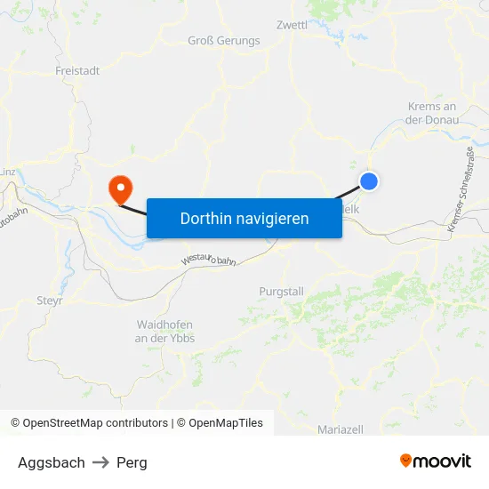 Aggsbach to Perg map