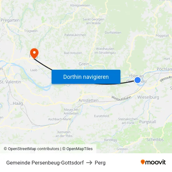 Gemeinde Persenbeug-Gottsdorf to Perg map