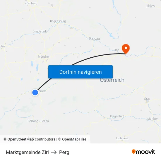 Marktgemeinde Zirl to Perg map