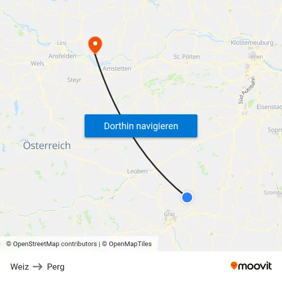 Weiz to Perg map